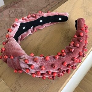 Lele Sadoughi Deep Pink Velvet Pearl Knotted Headband